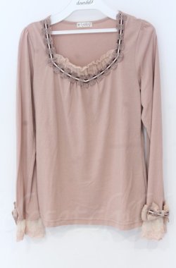 画像1: axes femme / 袖リボンはしごレースカットソー  ピンク O-25-11-24-007-AX-TO-IG-OS