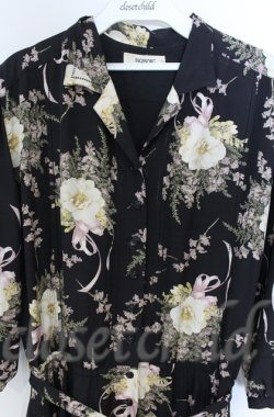 画像2: INGEBORG / ブーケ柄開襟半袖ワンピース  クロ O-25-11-24-009-LO-OP-OW-OS