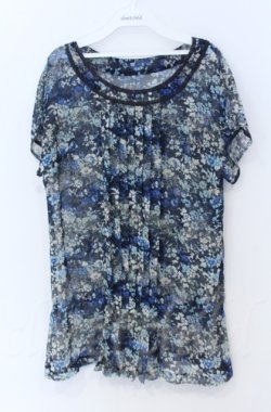 画像1: INGEBORG / 花柄シフォンチュニック 11号 アオ O-25-11-24-011-LO-TO-OW-OS
