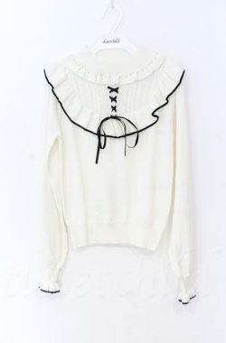 画像1: Ank Rouge / パール配色フリルニットトップス M アイボリー O-25-11-24-022-CA-TO-OW-OS