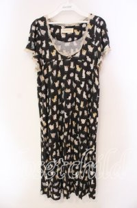 Franche Lippee / ねこ図鑑半袖ワンピース M クロ O-25-11-27-029-LO-OP-IG-ZT326
