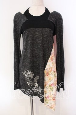 画像1: gouk / 和柄切り替えホルターネックカットソー  ブラック O-25-11-27-033-GO-TO-IG-OS