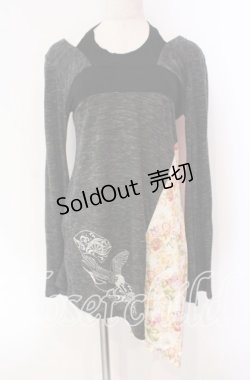 画像1: gouk / 和柄切り替えホルターネックカットソー  ブラック O-25-11-27-033-GO-TO-IG-OS