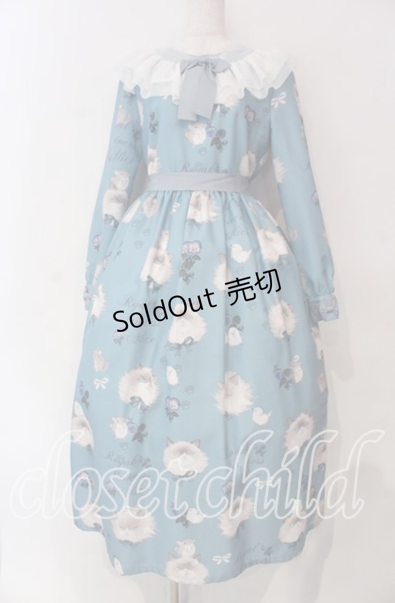 画像1: Royal Princess Alice / 毛繕い下手猫ちゃん・ねこ助コラボ・ワンピース  サックス O-25-11-27-004-LO-OP-IG-OS (1)