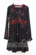 MAD / 薔薇十字架チェック切り替えワンピース M ブラック×レッド O-25-11-27-038-PU-OP-IG-OS