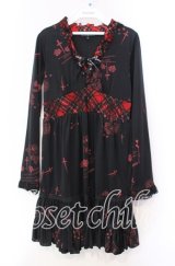 MAD / 薔薇十字架チェック切り替えワンピース M ブラック×レッド O-25-11-27-038-PU-OP-IG-OS