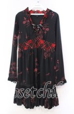 画像1: MAD / 薔薇十字架チェック切り替えワンピース M ブラック×レッド O-25-11-27-038-PU-OP-IG-OS (1)