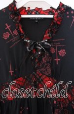画像2: MAD / 薔薇十字架チェック切り替えワンピース M ブラック×レッド O-25-11-27-038-PU-OP-IG-OS (2)