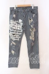 HELL CAT PUNKS / ストライプダメージパンツ  ブルー O-25-11-27-049-PU-PA-OW-ZT406