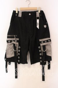 Gamchu / 背面鬼面two-shotハーフパンツ  ブラック×グレー O-25-11-27-052-PU-PA-OW-ZT455