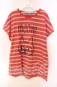 HYSTERIC GLAMOUR / MEOW ! プリント ビッグTシャツ F レッド O-25-11-27-066-PU-TO-OW-ZT456
