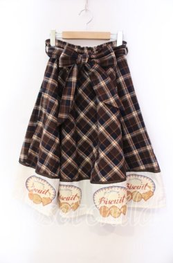 画像1: Fi.n.t Cherry / チェック切り替えビスケットプリントスカート  ブラウン O-25-11-27-075-CA-SK-IG-OS