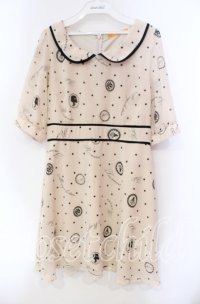 Fi.n.t / モチーフドットワンピース  薄ピンク×クロ O-25-11-27-076-CA-OP-IG-ZT319