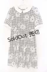 Fi.n.t / マーガレットギンンガムチェックシフォン半袖ワンピース  クロ×オフ O-25-11-27-077-CA-OP-IG-ZT326