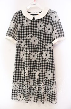 画像1: Fi.n.t / マーガレットギンンガムチェックシフォン半袖ワンピース  クロ×オフ O-25-11-27-077-CA-OP-IG-OS