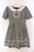 Fi.n.t / フラワーサークル刺繍ギンガムチェック半袖ワンピース  クロ×アイボリー O-25-11-27-078-CA-OP-IG-OS