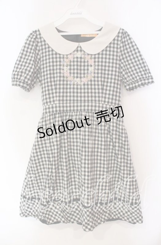 画像1: 【SALE】Fi.n.t / フラワーサークル刺繍ギンガムチェック半袖ワンピース  クロ×アイボリー O-25-11-27-078-CA-OP-IG-ZT332 (1)