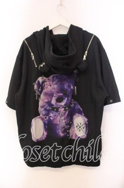 画像3: TRAVAS TOKYO / チェーン付きデザインZIPクマ半袖ジップアップパーカー  ブラック O-25-11-27-088-PU-TO-IG-OS