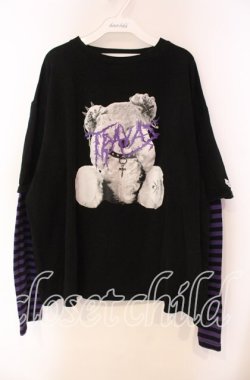 画像1: TRAVAS TOKYO / ボーダーレイヤードクマロンT  ブラック×パープル O-25-11-27-089-PU-TO-IG-OS