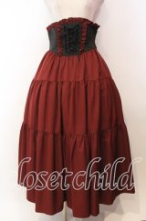 BPN / ジャガードコルセット風ロングスカート M レッド×ブラック O-25-11-27-018-GO-SK-IG-OS