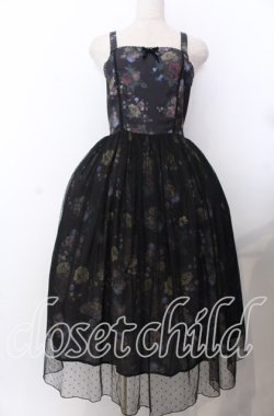 画像1: axes femme kawaii / クラシックブーケ柄ジャンスカ M クロ O-25-11-28-049-AX-OP-OW-OS