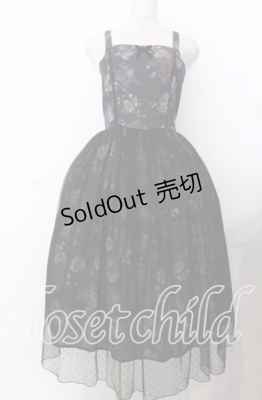 画像1: axes femme Kawaii / クラシックブーケ柄ジャンスカ M クロ O-25-11-28-049-AX-OP-OW-ZH (1)