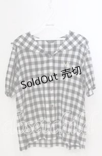 MILK / ギンガムチェック半袖セーラーブラウス  クロ O-25-11-28-064-ML-BL-OW-ZT1130R