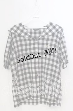 画像1: MILK / ギンガムチェック半袖セーラーブラウス  クロ O-25-11-28-064-ML-BL-OW-ZT1130R