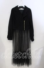 画像1: 【SALE】axes femme POETIQUE / 裾チュールスエード調ジャケット M クロ O-25-11-28-072-AX-JA-OW-ZT133 (1)