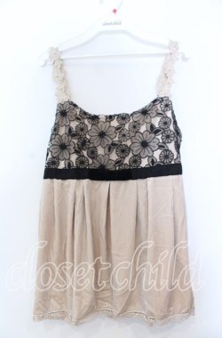 画像1: axes femme / フラワーレースベロアキャミソール  ベージュ×クロ O-25-11-28-009-AX-TO-IG-OS