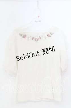 画像1: axes femme / 巻きバラのふんわりチュール袖プルオーバー M キナリ O-25-11-28-076-AX-TO-OW-OS