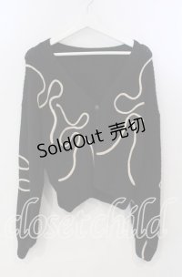 axes femme / リボンテープ風刺繍ニットカーディガン F クロ O-25-11-28-083-AX-TO-OW-OS