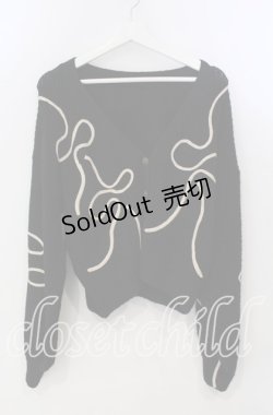 画像1: axes femme / リボンテープ風刺繍ニットカーディガン F クロ O-25-11-28-083-AX-TO-OW-OS