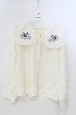 画像1: axes femme / パンジー刺繍BIG襟ブラウス M キナリ O-25-11-28-084-AX-BL-OW-OS