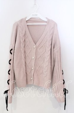 画像1: axes femme / レースアップニットカーディガン F ピンク O-25-11-28-087-AX-TO-OW-OS