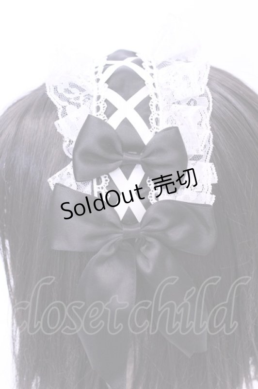 画像2: LOLITAその他 / レースアップヘッドドレス  クロ×シロ O-25-11-28-1049-LO-AC-OW-OS (2)