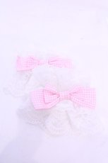 画像1: Chalmiere / チェックリボンお袖留め  シロ×ピンク O-25-11-28-1022-LO-ZA-OW-OS (1)