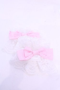 画像1: Chalmiere / チェックリボンお袖留め  シロ×ピンク O-25-11-28-1022-LO-ZA-OW-OS