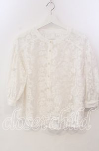 axes femme / 総レースボリューム袖ブラウス M シロ O-25-11-28-099-AX-BL-OW-ZT010
