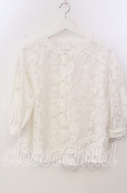 画像1: axes femme / 総レースボリューム袖ブラウス M シロ O-25-11-28-099-AX-BL-OW-OS