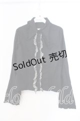 PEACE NOW / ストライプフリルブラウス Ｍ ブラック O-25-11-29-004-PU-BL-IG-OS