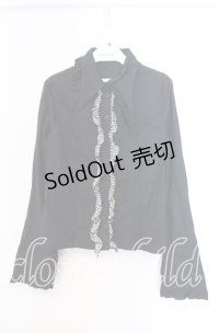 PEACE NOW / ストライプフリルブラウス Ｍ ブラック O-25-11-29-004-PU-BL-IG-OS