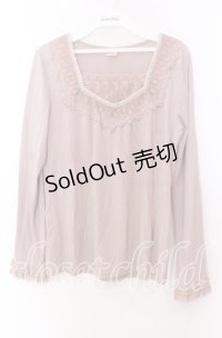 axes femme / 袖ティアードレースカットソー Ｍ ピンクベージュ O-25-11-29-035-AX-TO-IG-OS