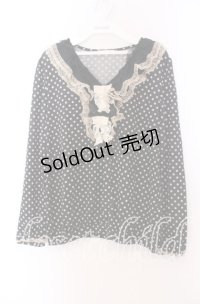 axes femme / リボンレースドットカットソー  クロ×ベージュ O-25-11-29-041-AX-TO-IG-OS