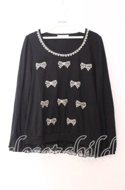 画像1: axes femme / チュールリボンアップリケカットソー Ｍ クロ O-25-11-29-044-AX-TO-IG-OS