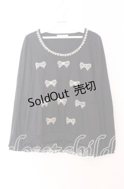 画像1: axes femme / チュールリボンアップリケカットソー Ｍ クロ O-25-11-29-044-AX-TO-IG-OS