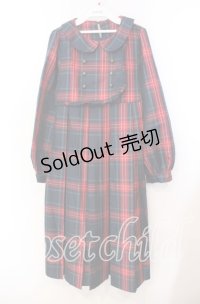 FLC / 皆方由衣コラボ MINA*タータンチェックワンピース M アカ O-25-11-29-005-LO-OP-OW-OS