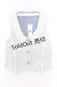 axes femme / レース襟ベスト  ブルー×オフ O-25-11-29-054-AX-TO-IG-OS