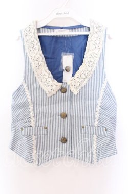 画像1: axes femme / レース襟ベスト  ブルー×オフ O-25-11-29-054-AX-TO-IG-OS