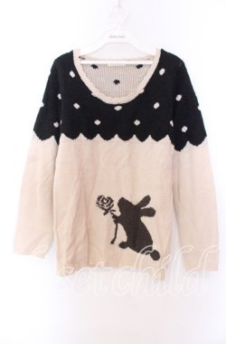 画像1: axes femme / シャギーうさぎニット  ベージュ×クロ O-25-11-29-072-AX-TO-IG-OS